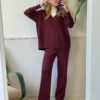 Set in maglia scollo a V Susy Mix bordeaux