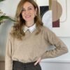 Pull colletto camicia cabochon Susy Mix beige