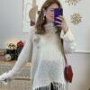 Maxi pull in mohair con frange e spille Susymix panna