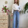 Jeans palazzo chiaro orlo sfrangiato Susy Mix 982