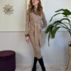 Abito beige midi a coste con fiocco in vita Molly 836