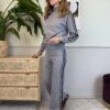 Set in maglia lupetto e pantaloni grigio banda panna/nero HaveOne94