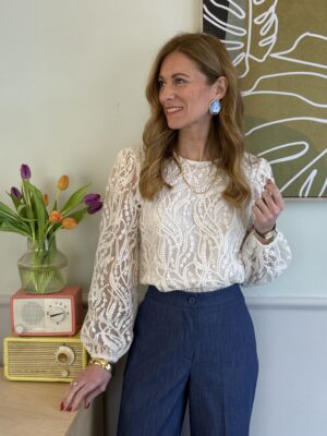 Blusa pizzo e voile panna 42