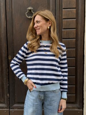 Pull a righe orlo a contrasto azzurro/blu SusyMix 261