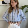 Camicetta colletto alla coreana righe bianco-azzurro 66