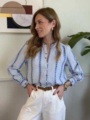 Camicetta colletto alla coreana righe bianco-azzurro 66