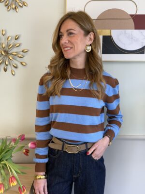 Pull riga azzurro/tabacco Tensione In 5