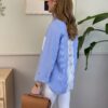Camicia celeste gessata con pizzo posteriore SusyMix 514