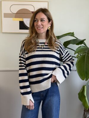 Maxi maglia rigata con spacchetti al polso BLU SusyMix 609