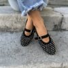 Ballerina traforata con strass Nera