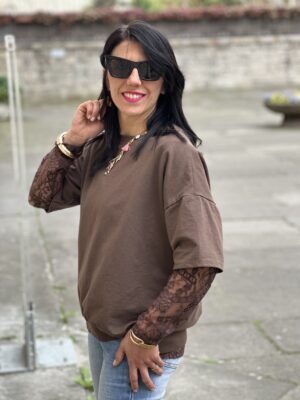 Felpina mezza manica sottomaglia pizzo MORO Susy Mix 71