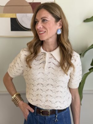 Polo traforata bottone gioiello SusyMix 173 Panna