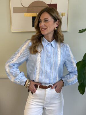 Camicia gessata azzurra inserti a joure 537