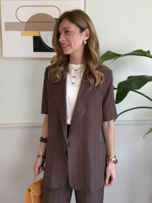 Giacca gessata Caffè manica corta HaveOne 102