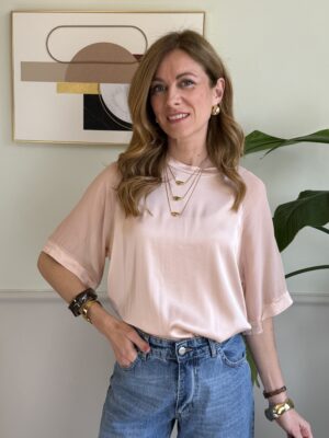 Blusa in raso manica voile SusyMix 266 Rosa cipria