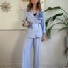 Tailleur froissè spilla flower SusyMix 224A AZZURRO