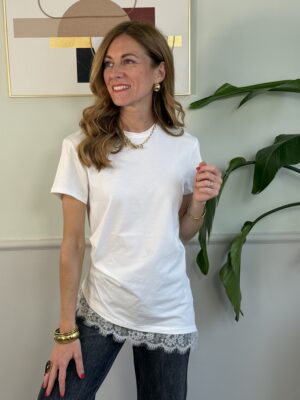 T-shirt slim orlo obliquo in pizzo SusyMix 5000 Bianco