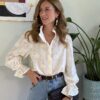 Maxi camicia burro in tessuto ricamato e rouches 702