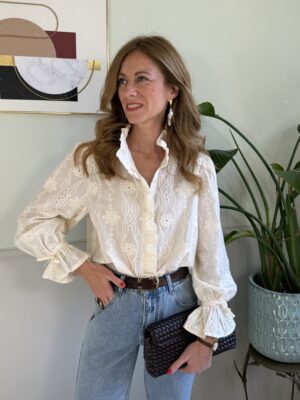 Maxi camicia burro in tessuto ricamato e rouches 702