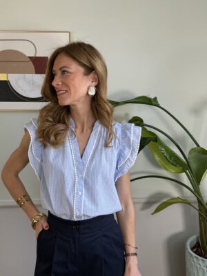 Camicia smanicata azzurra mille righe 573
