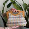 Clutch fantasia damier con manico in legno Rosa/Verde