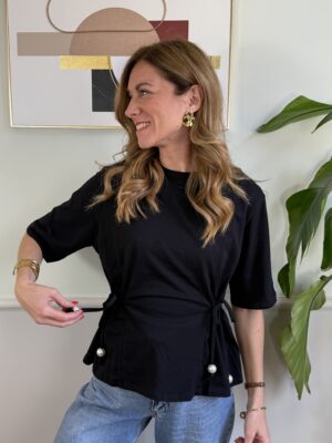 Maglia kimono con fiocchi e perle SusyMix 366 NERA
