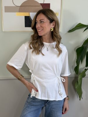Maglia kimono con fiocchi e perle SusyMix 366 BIANCA