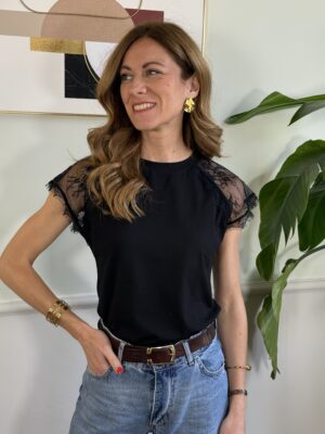 Maglia slim con spalla in pizzo SusyMix 102 NERA