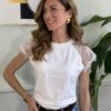 Maglia slim con spalla in pizzo SusyMix 102 BIANCA