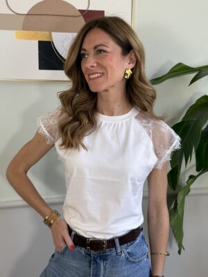 Maglia slim con spalla in pizzo SusyMix 102 BIANCA