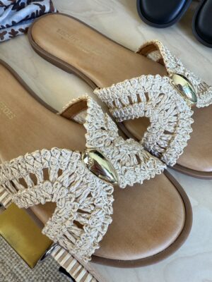 Ciabattina goccia dorata rafia BEIGE