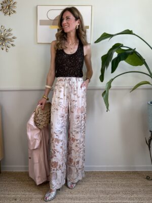 Panta palazzo in raso flowers Imperial LXH