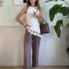 Panta palazzo con risvolto 100% lino SusyMix