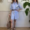 Abito/maxi camicia celeste tasca paillettes SusyMix 80U