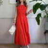Maxi vestito a balze corallo 5-W