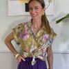 Camicia stampa floreale base lime efiori  viola Susymix 76N