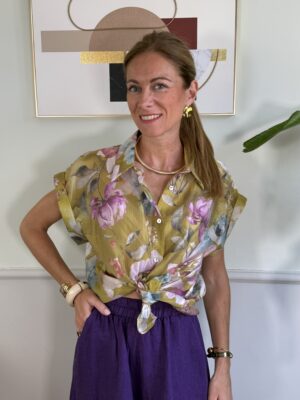 Camicia stampa floreale base lime efiori  viola Susymix 76N