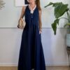 Abito maxi gonna tasche SusyMix 738 BLU