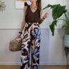 Panta palazzo maxi fiore azzurro/marrone Haveone 045