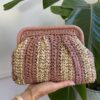 Clutch rigata rafia rosa/lurex