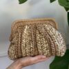 Clutch rigata rafia beige/lurex