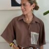 Camicia in cupro Tabacco tasca paillettes SusyMix 2R1