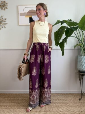 Panta palazzo fantasia indian cachemire base melanzana SusyMix R22