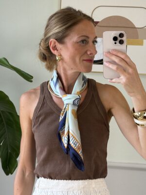Foulard fiori arancioni bordo blu