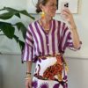 Set camicia rigata e gonna pareo tiger malva Vicolo 332