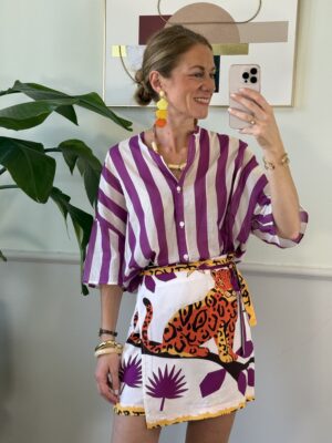 Set camicia rigata e gonna pareo tiger malva Vicolo 332