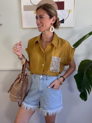 Camicia con taschina paillettes SENAPE SusyMix 321