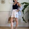 Shorts bianchi in cotone goffrato  e ricami blu Molly 3EE