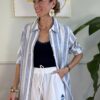 Camicia riga azzurra e lurex dorato Molly 6EE