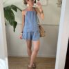 Set azzurro polvere 100% lino top & shorts Vicolo 173